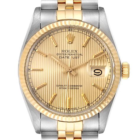 rolex datejust 16013 yellow gold fluted bezel 36mm watch|rolex datejust 16013 diamond bezel.